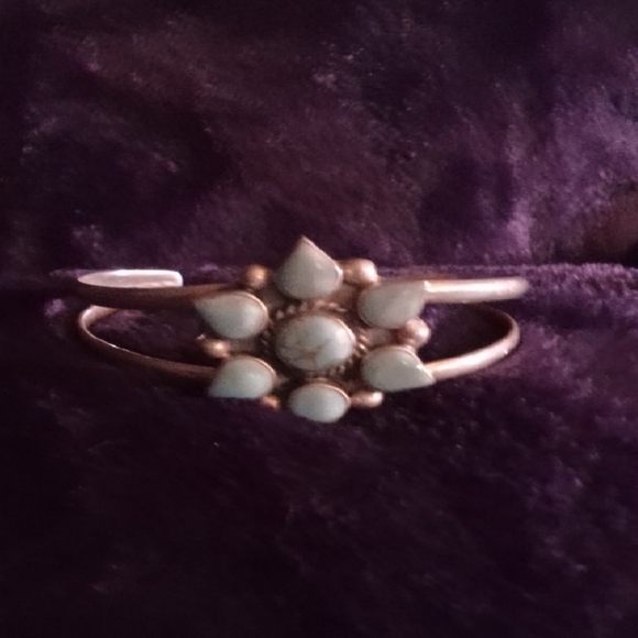 Turquoise Floral Silver Cuff Bracelet - Picture 2 of 6